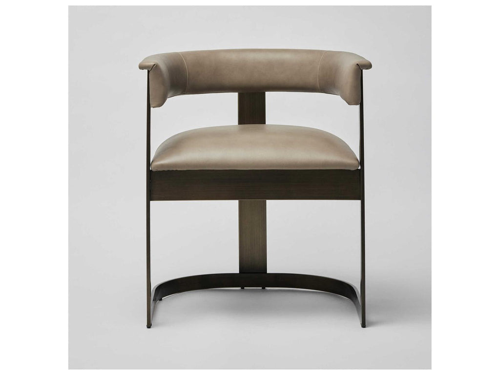 Darcy Gray Leather Arm Dining Chair with Antique Bronze Frame
