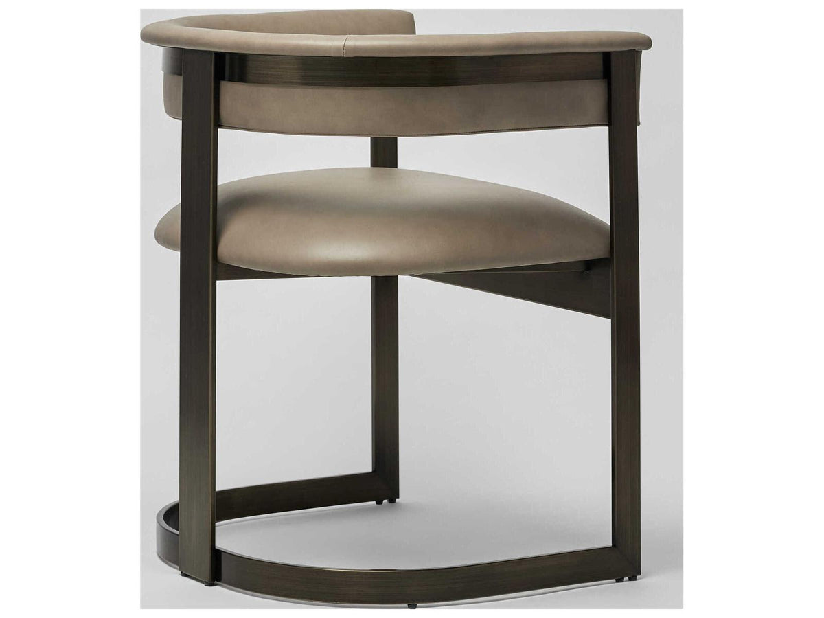 Darcy Gray Leather Arm Dining Chair with Antique Bronze Frame