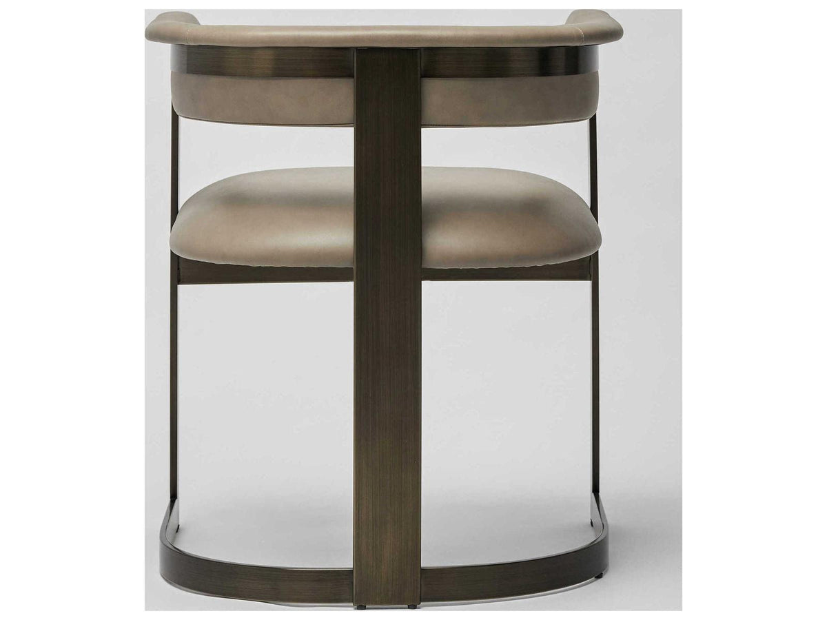 Darcy Gray Leather Arm Dining Chair with Antique Bronze Frame