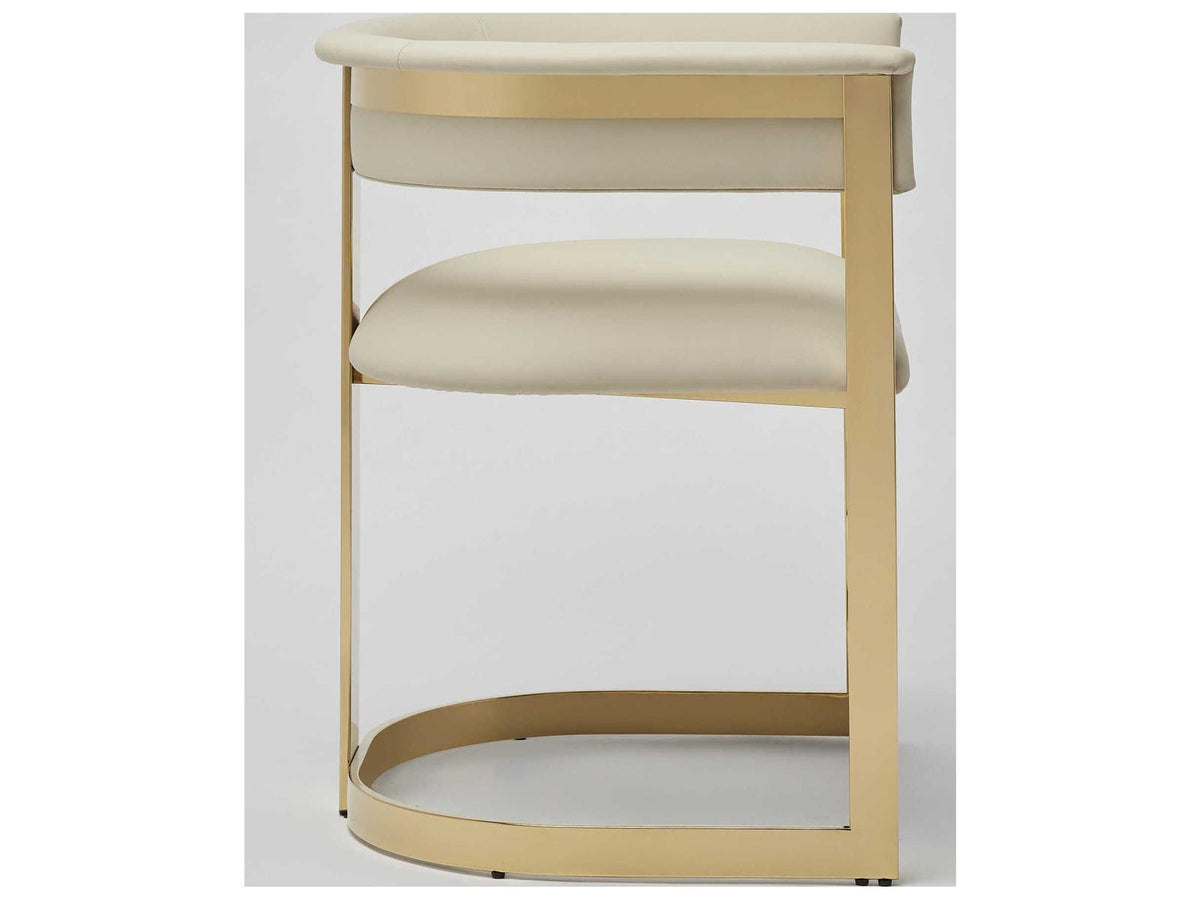 Darcy Beige Leather Arm Dining Chair with Antique Bronze Legs
