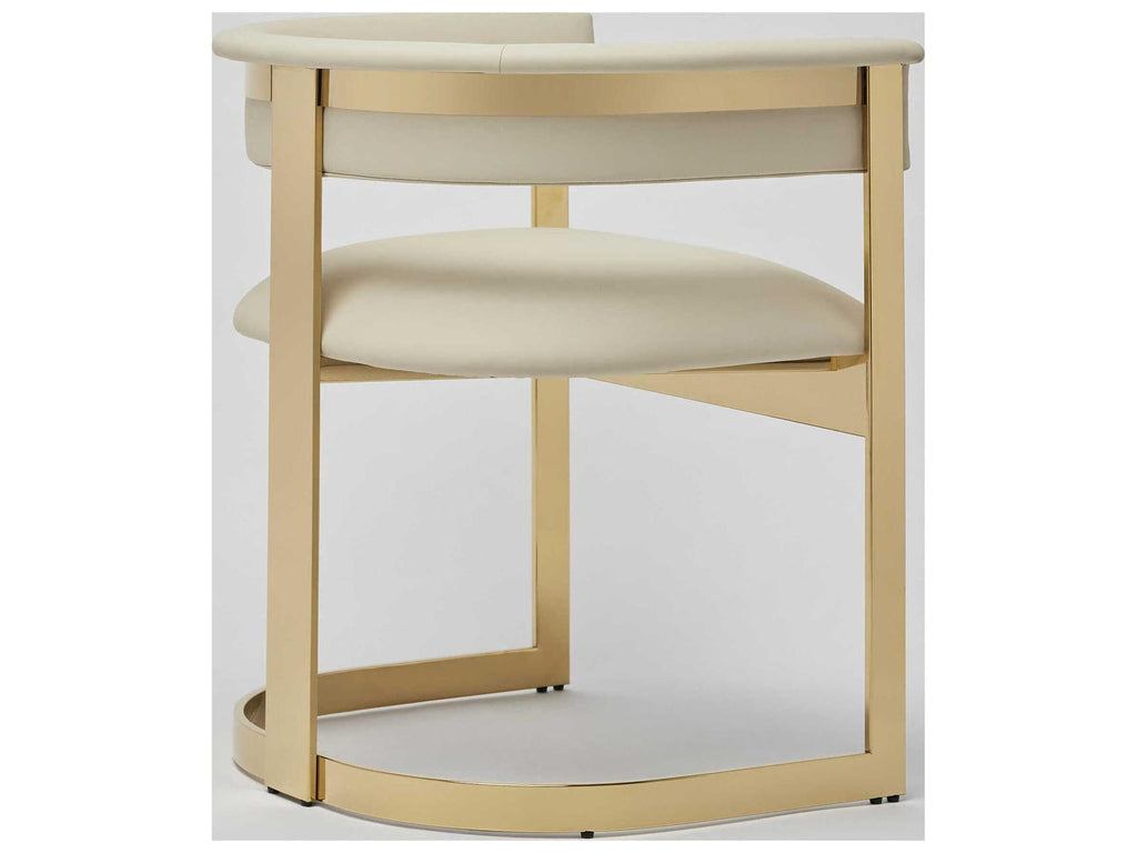 Darcy Beige Leather Arm Dining Chair with Antique Bronze Legs