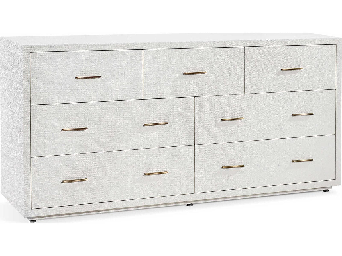 Livia 7-Drawer Double Dresser in Natural White with Antique Brass