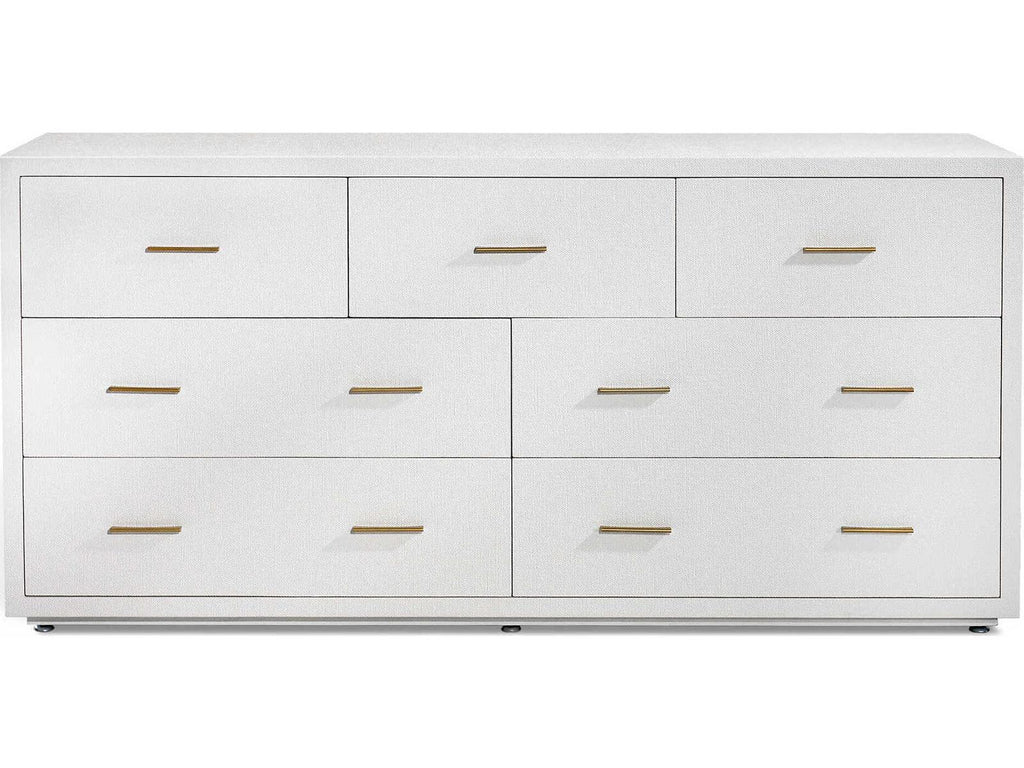 Livia 7-Drawer Double Dresser in Natural White with Antique Brass