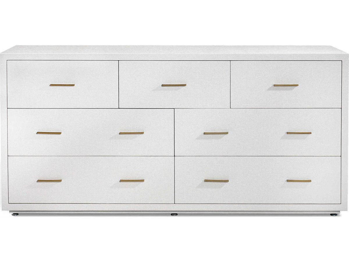 Livia 7-Drawer Double Dresser in Natural White with Antique Brass