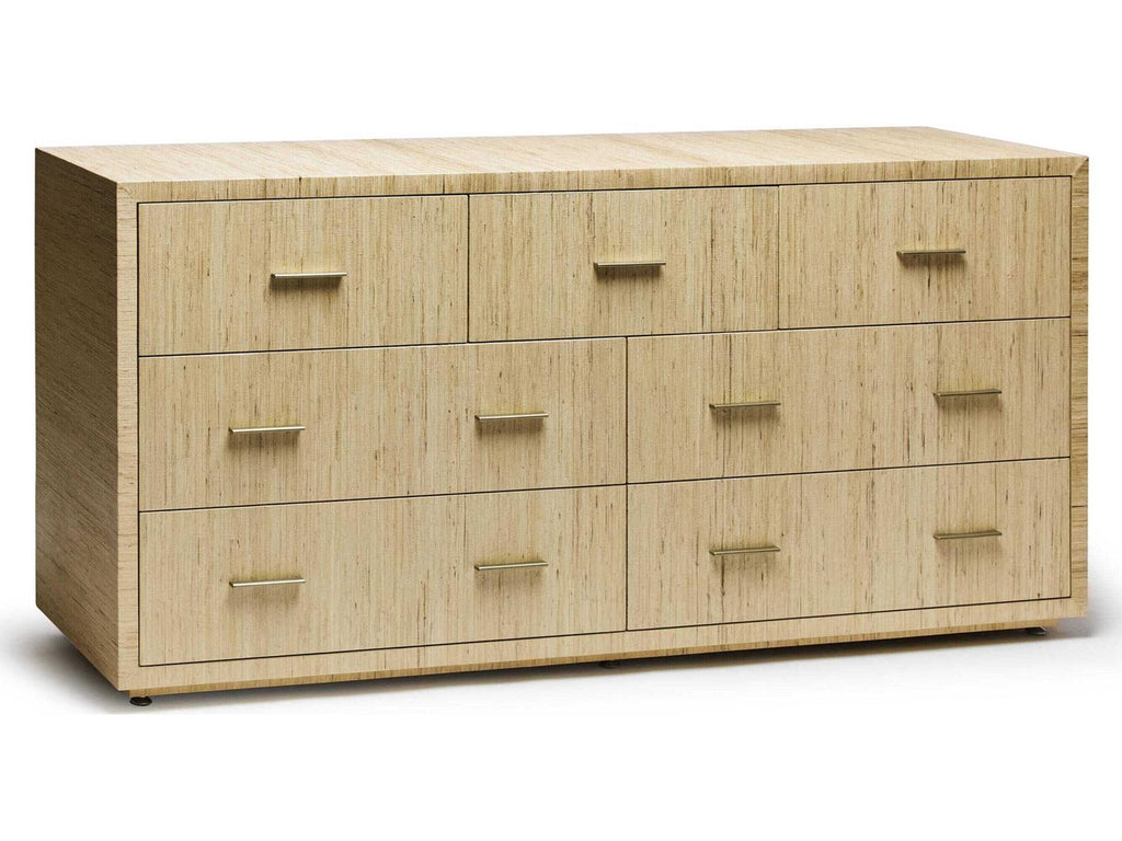 Livia 7-Drawers Double Dresser in Natural Sisal and Champagne Silver