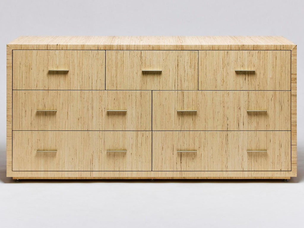 Livia 7-Drawers Double Dresser in Natural Sisal and Champagne Silver