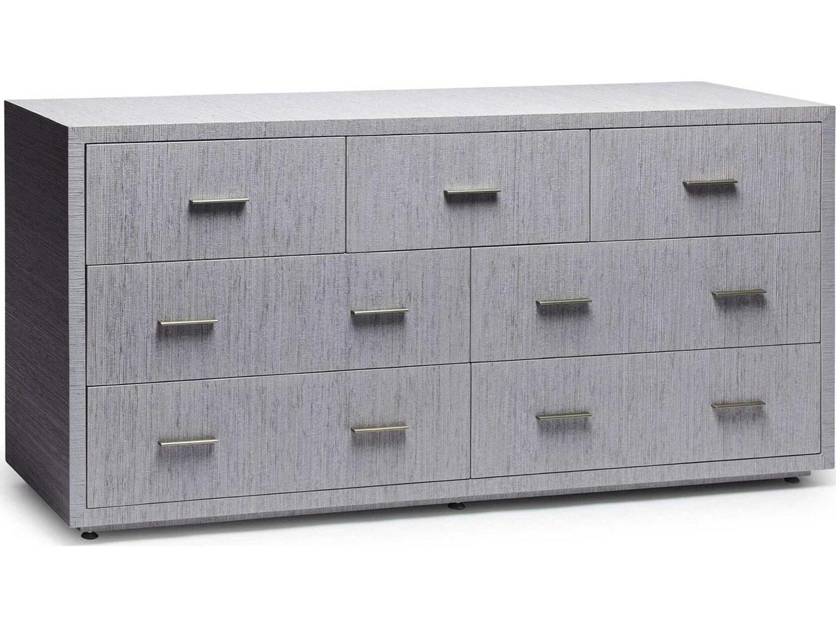 Livia 7-Drawer Double Dresser in Mist with Champagne Silver
