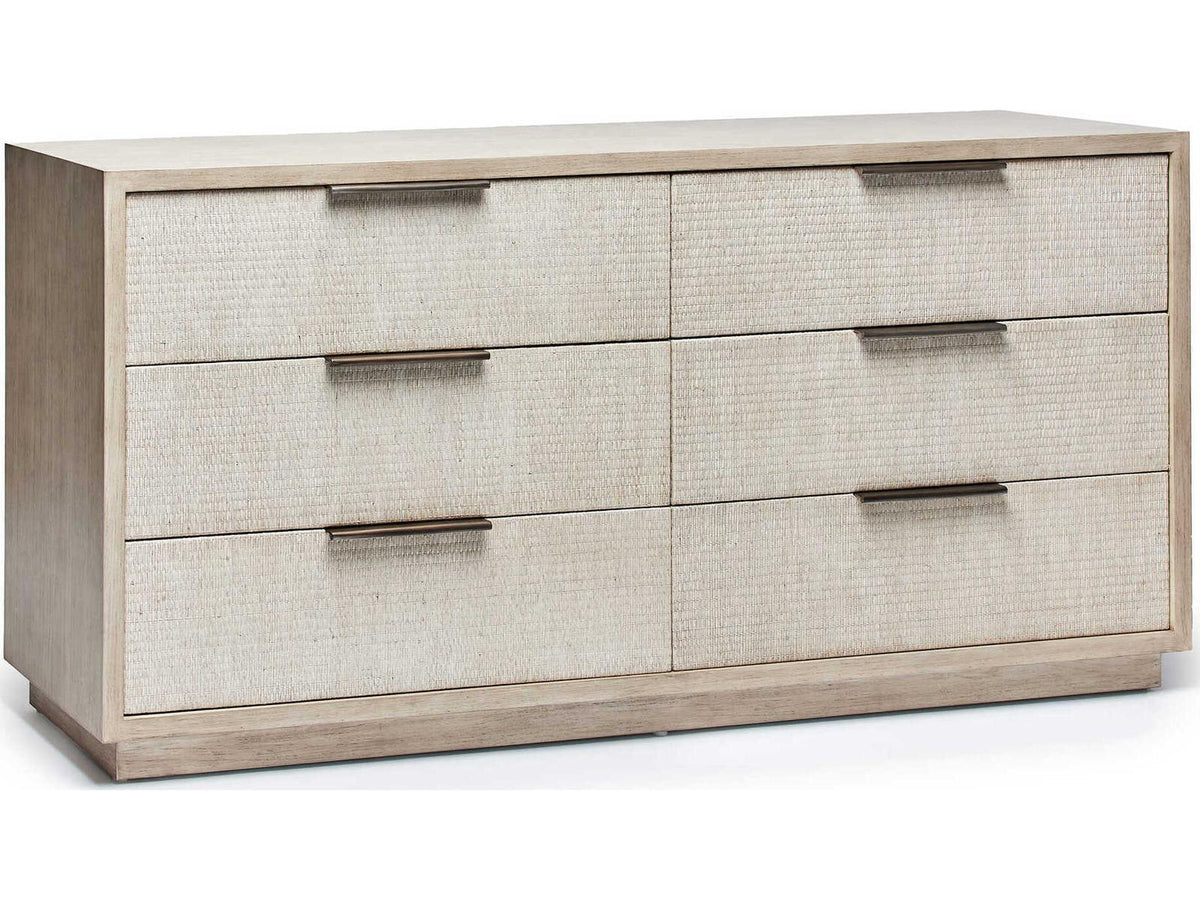 Harperly 6-Drawer Double Dresser in Washed Taupe Wood and Raffia