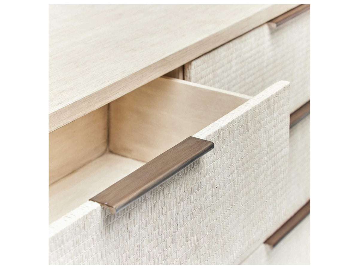 Harperly 6-Drawer Double Dresser in Washed Taupe Wood and Raffia