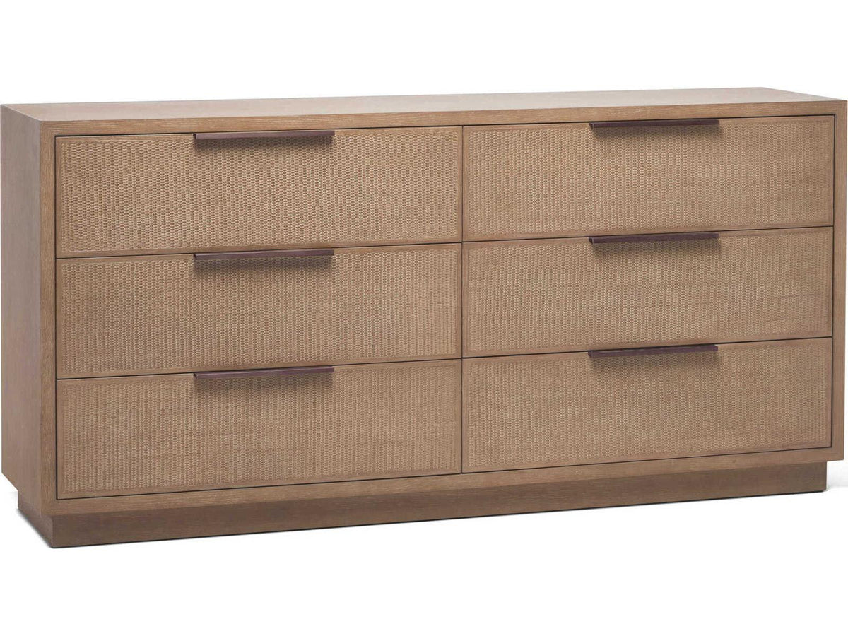 Holmes 6-Drawer Double Dresser Brown Oak with Rattan Fronts