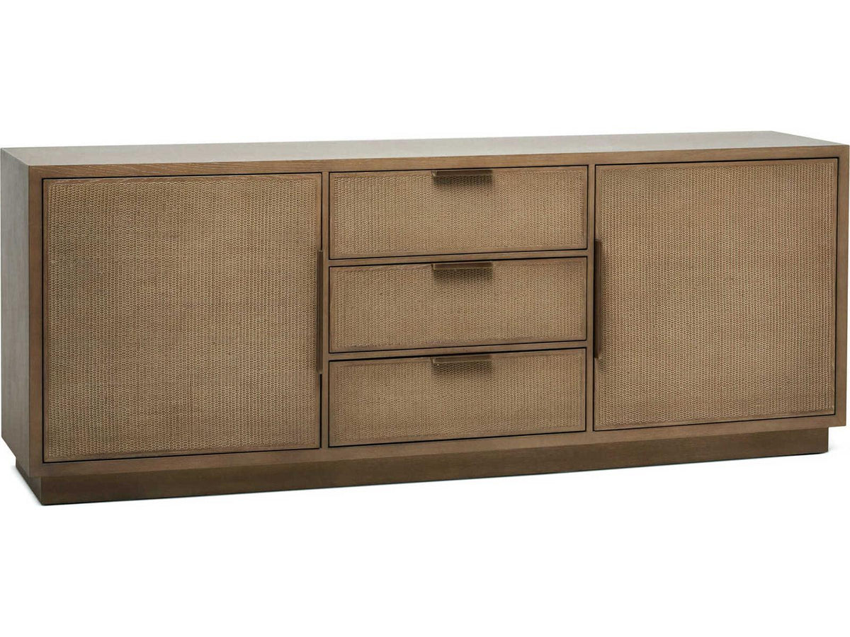 Holmes 84-Inch Oak Wood Sideboard with Rattan Drawer Fronts
