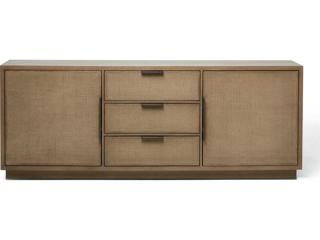 Holmes 84-Inch Oak Wood Sideboard with Rattan Drawer Fronts