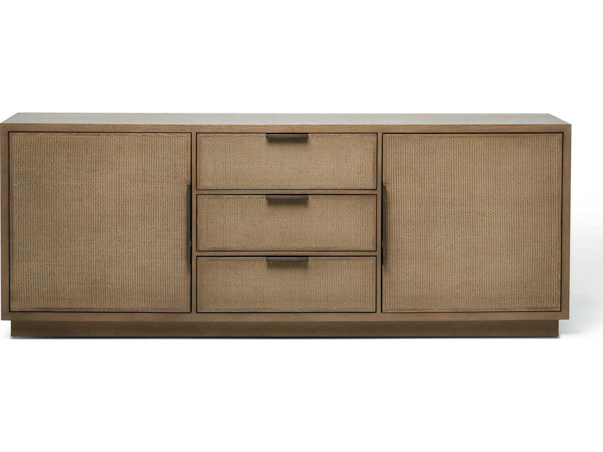 Holmes 84-Inch Oak Wood Sideboard with Rattan Drawer Fronts