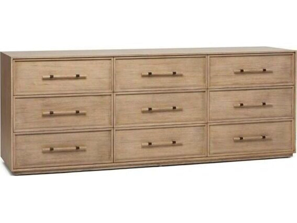 Clement 9-Drawer Natural Mahogany Wood Dresser in Washed Taupe
