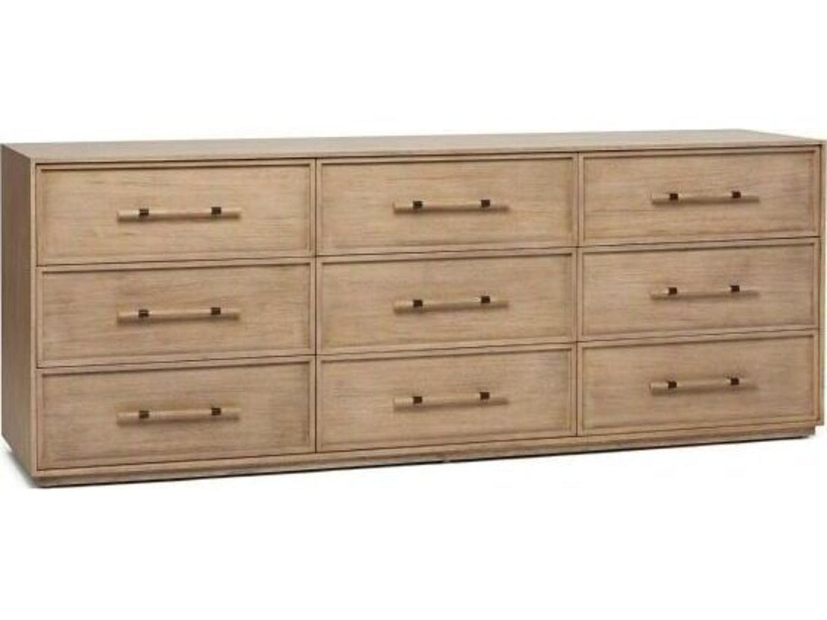 Clement 9-Drawer Natural Mahogany Wood Dresser in Washed Taupe
