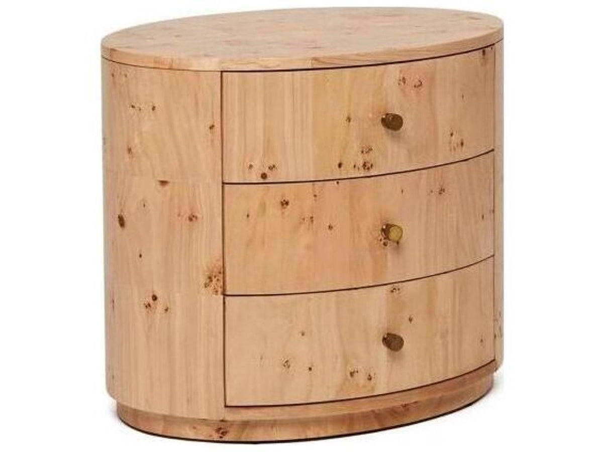 Blaine 3-Drawer Nightstand in Canyon Burl and Golden Bronze