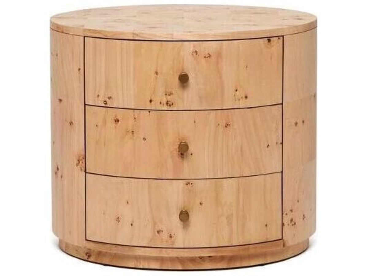 Blaine 3-Drawer Nightstand in Canyon Burl and Golden Bronze