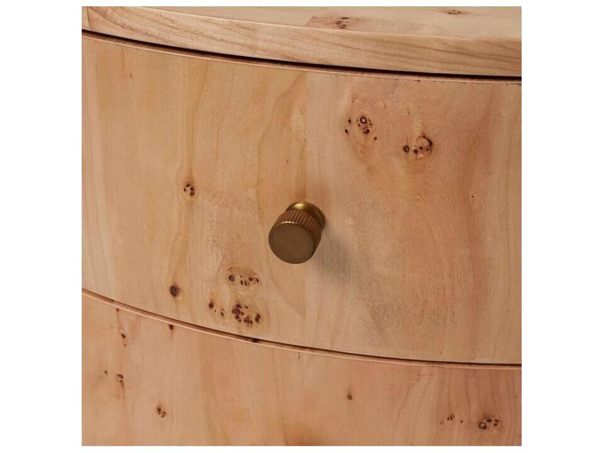 Blaine 3-Drawer Nightstand in Canyon Burl and Golden Bronze