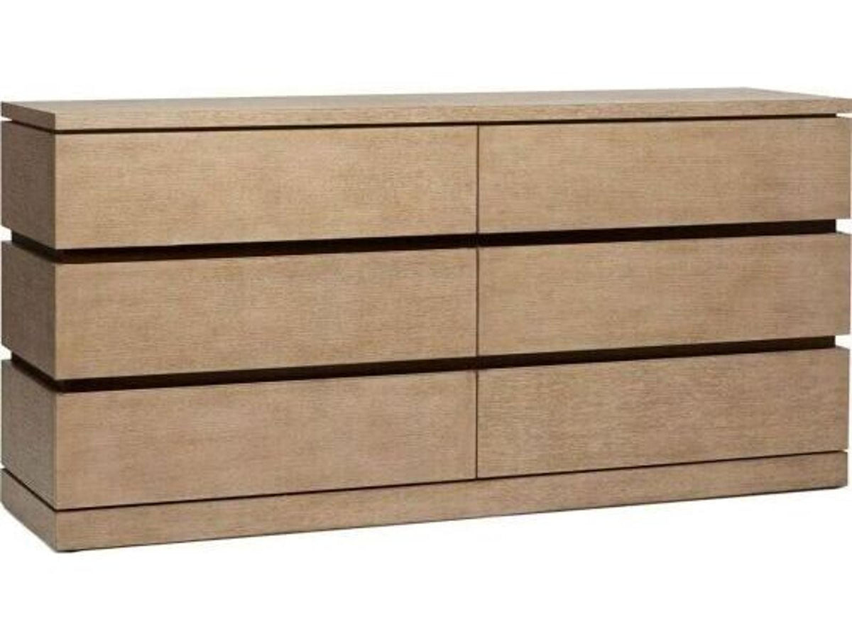 Bolton 6-Drawer Double Dresser in Natural Oak Wood with Antique Brass