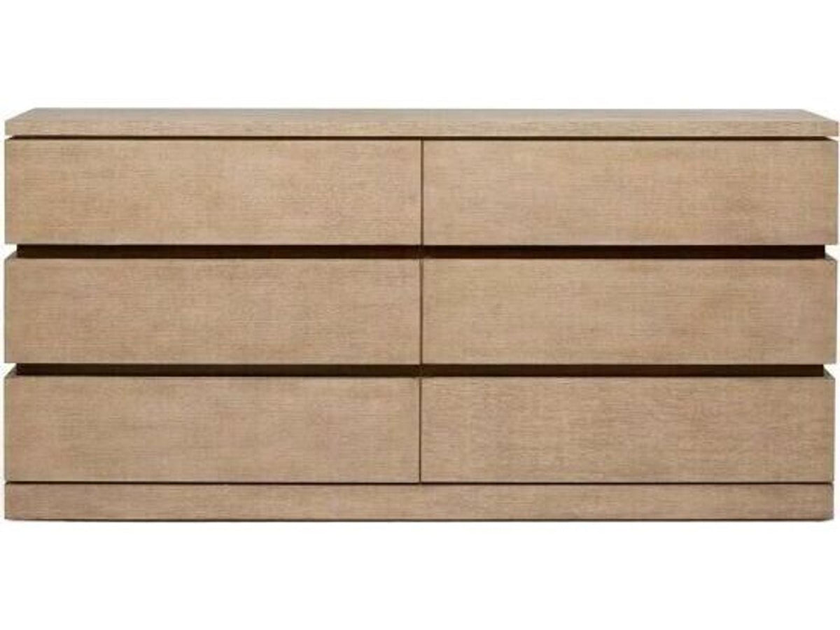 Bolton 6-Drawer Double Dresser in Natural Oak Wood with Antique Brass