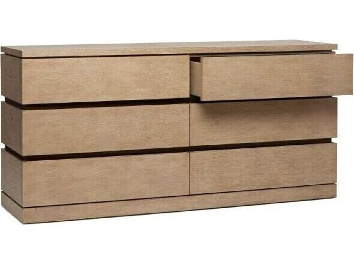 Bolton 6-Drawer Double Dresser in Natural Oak Wood with Antique Brass