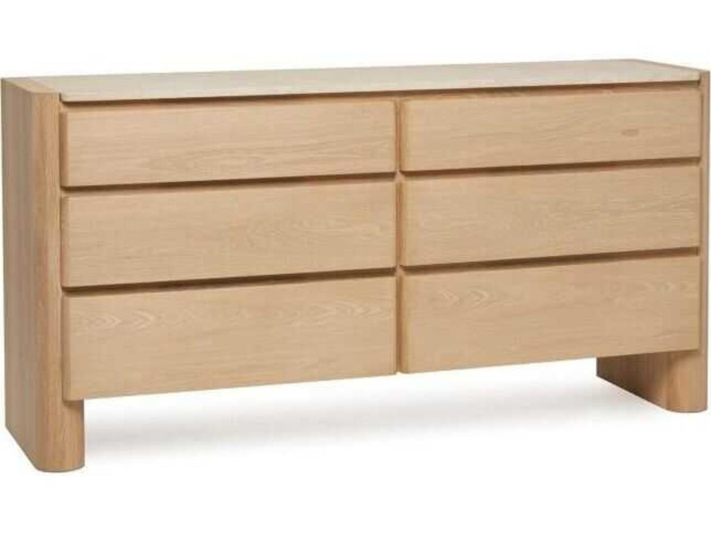 Arden 6-Drawer Natural Oak Wood Double Dresser with Marble Top