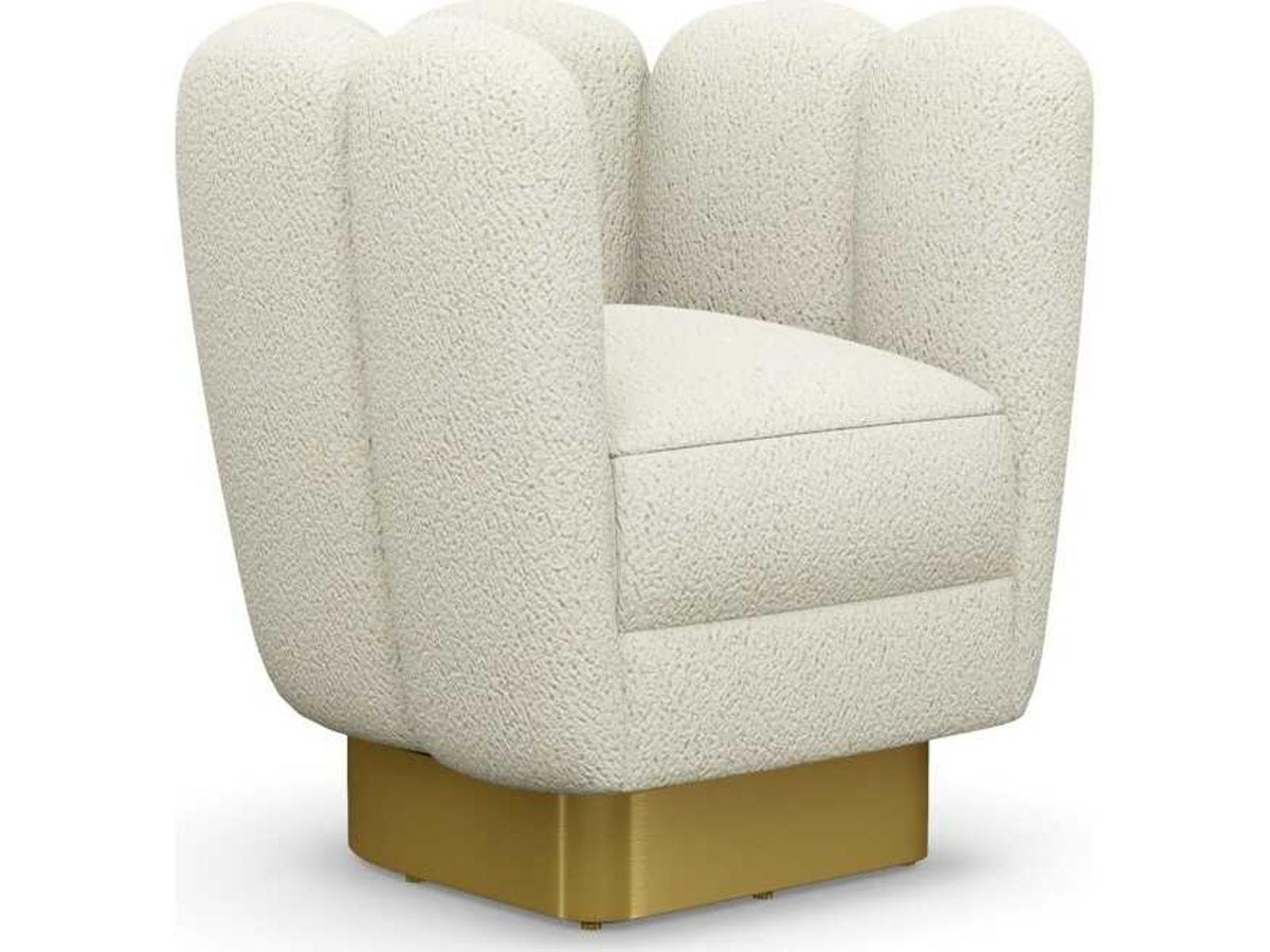 Gallery Swivel Faux Shearling Accent Chair in Polished Brass