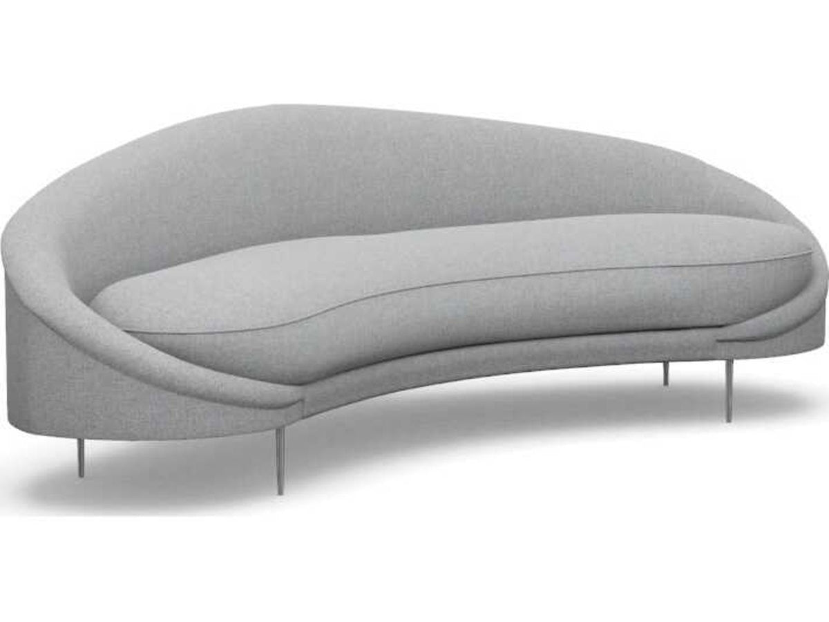 Ava 3-Seat Pure Grey Faux Linen Upholstered Sofa with Polished Nickel Base
