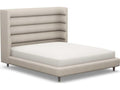 Ornette Beige Walnut Wood Upholstered California King Platform Bed