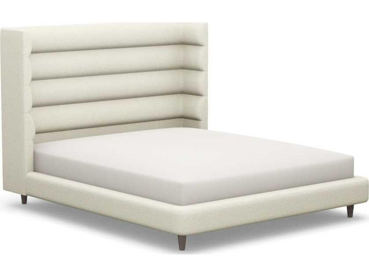 Ornette Beige Walnut Wood Upholstered California King Platform Bed