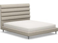 Channel California King Platform Bed Beige Walnut Wood Upholstered