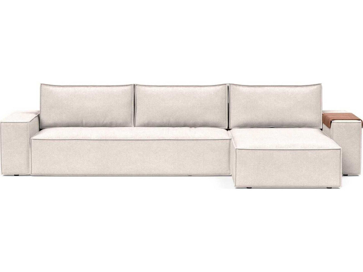 Living Newilla Sectional Sleeper Sofa with Wide Arms Adario Basmati Beige Fabric