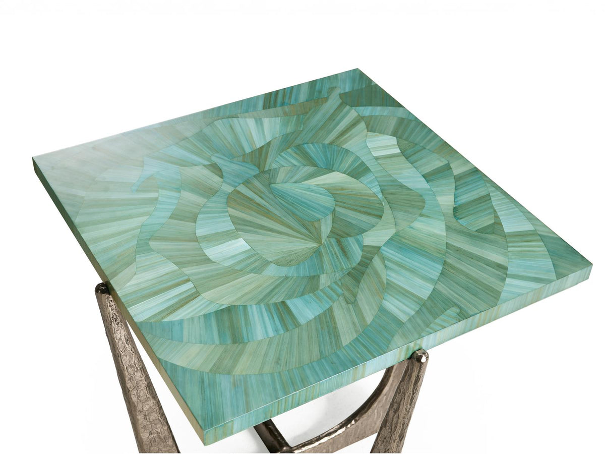 Water Seaglass Square End Table in Blue Straw