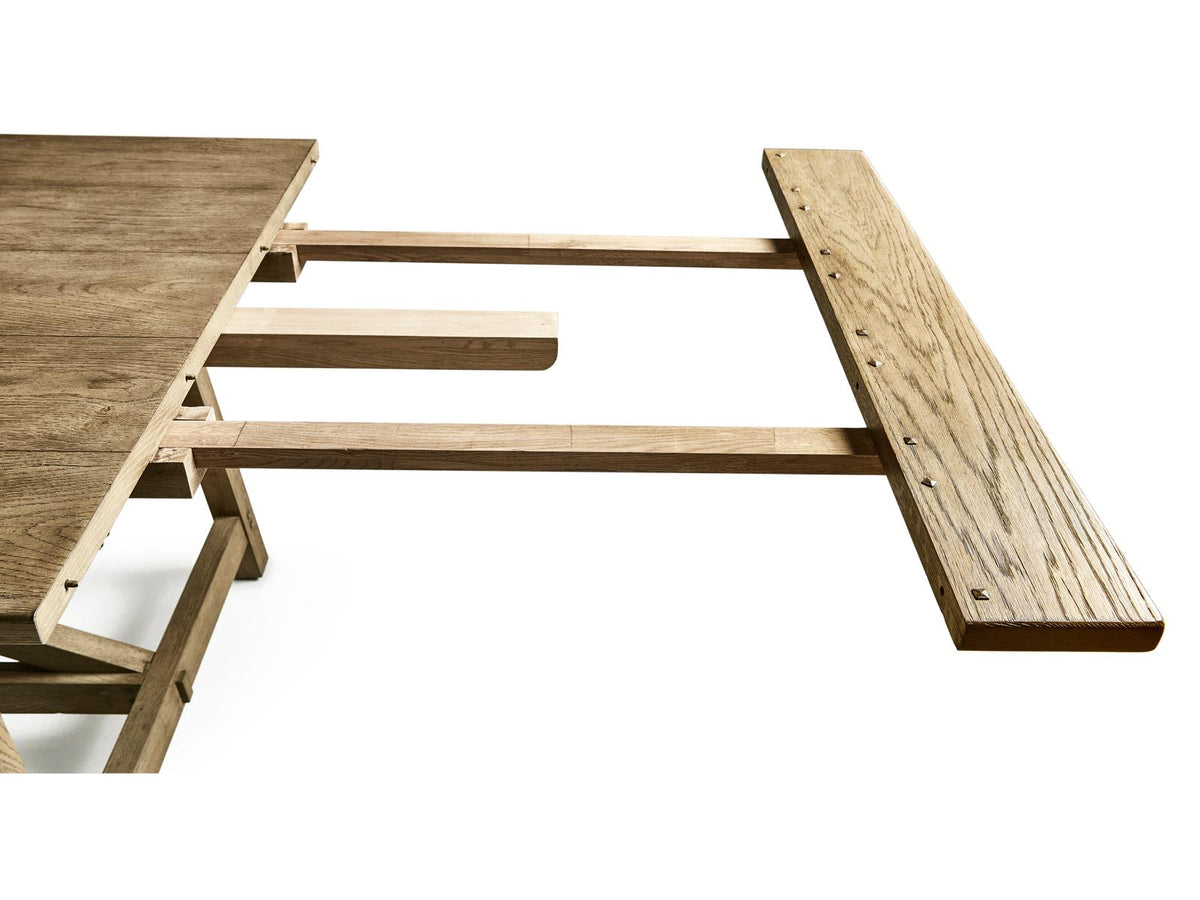 Timeless Sidereal French Laundry Rectangular Extendable Dining Table in Stripped Brown Chestnut