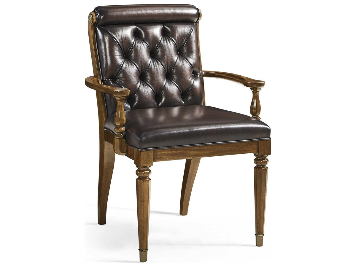 Viceroy Mahogany Wood Brown Leather Arm Dining Chair