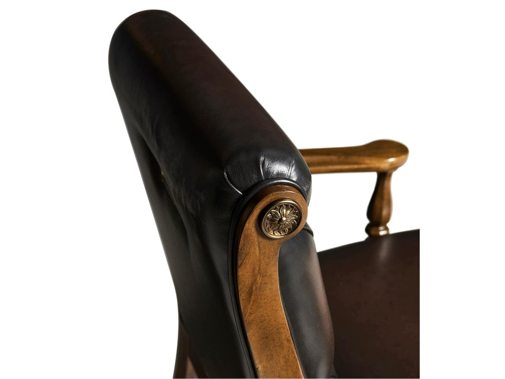 Viceroy Mahogany Wood Brown Leather Arm Dining Chair