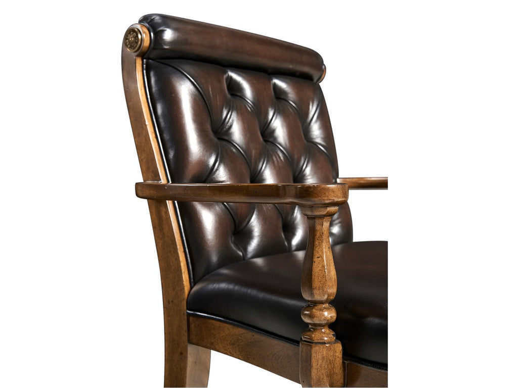 Viceroy Mahogany Wood Brown Leather Arm Dining Chair