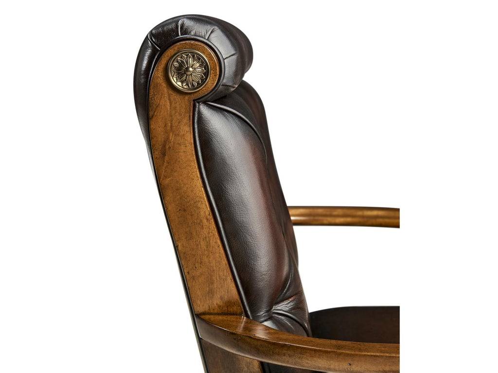 Viceroy Mahogany Wood Brown Leather Arm Dining Chair