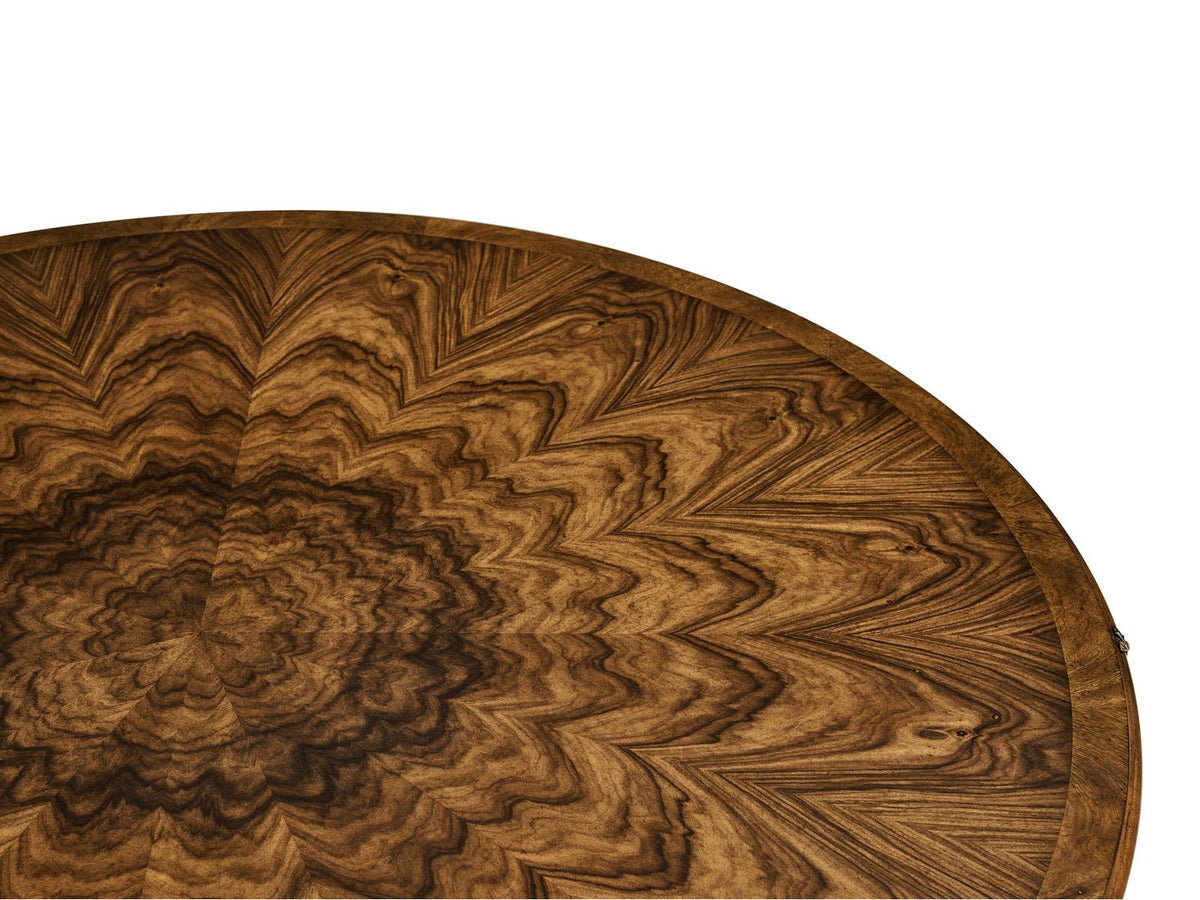 Viceroy Round Wood Brown Santos Dining Table with Brass Accents