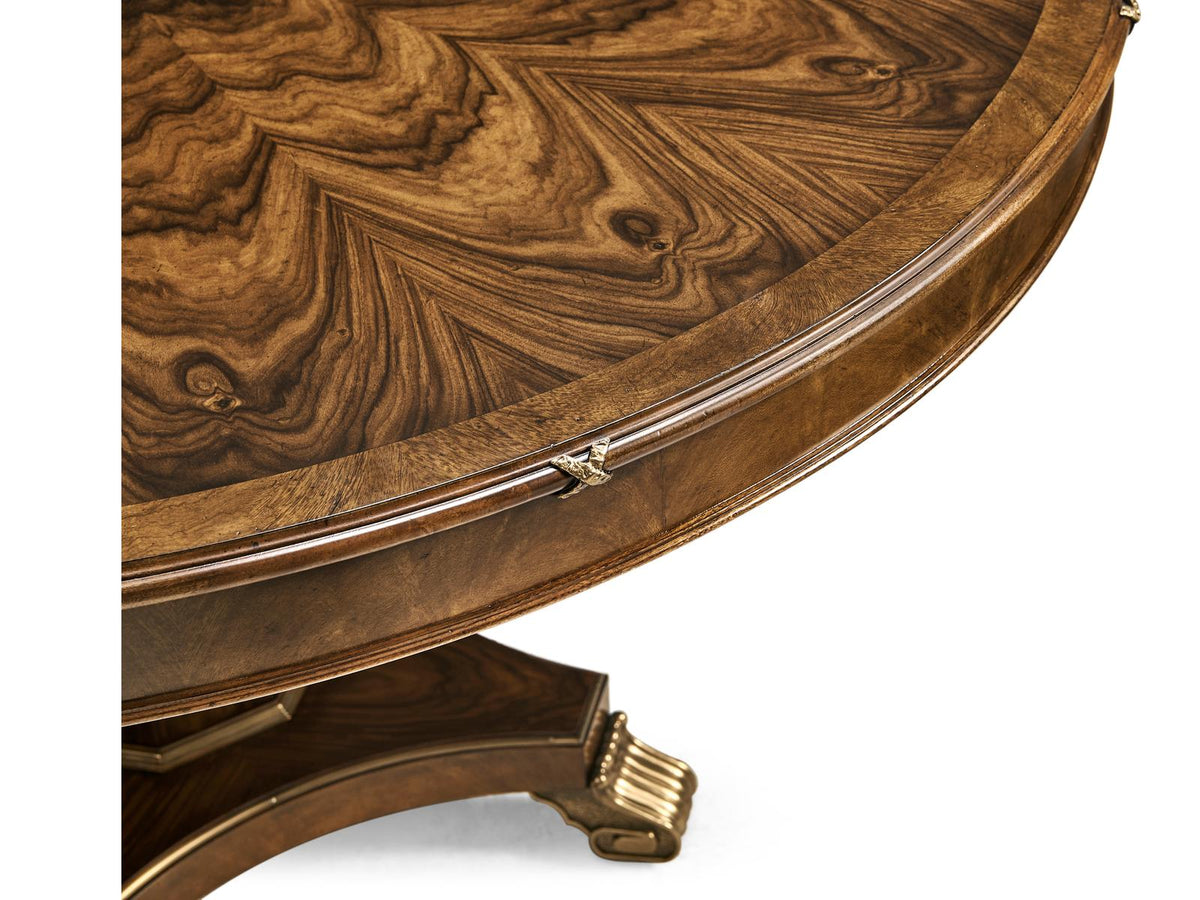 Viceroy Round Wood Brown Santos Dining Table with Brass Accents