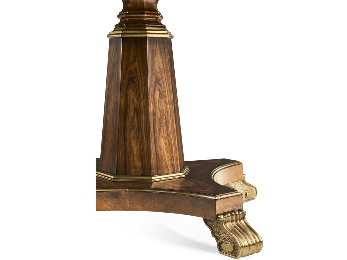 Viceroy Round Wood Brown Santos Dining Table with Brass Accents