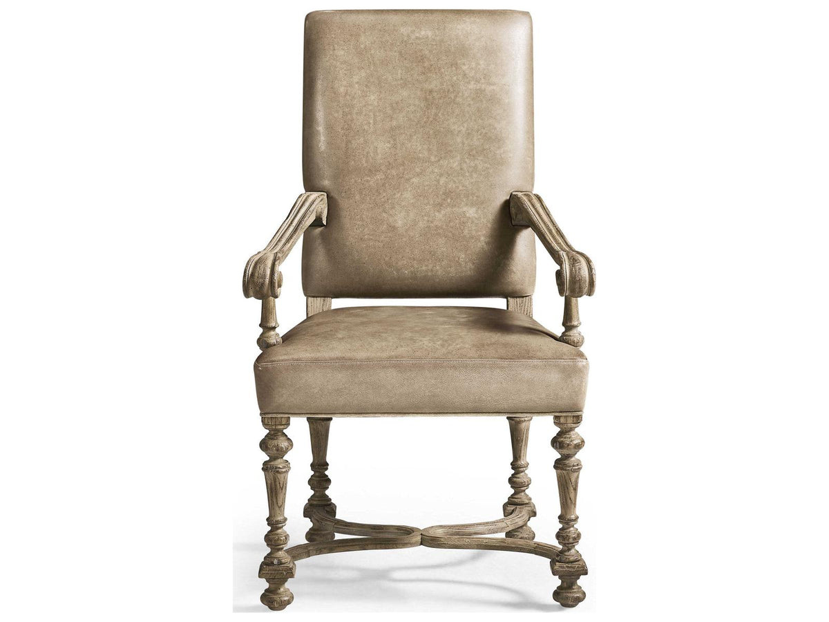 Sagehill Oak Wood Brown Leather Arm Dining Chair