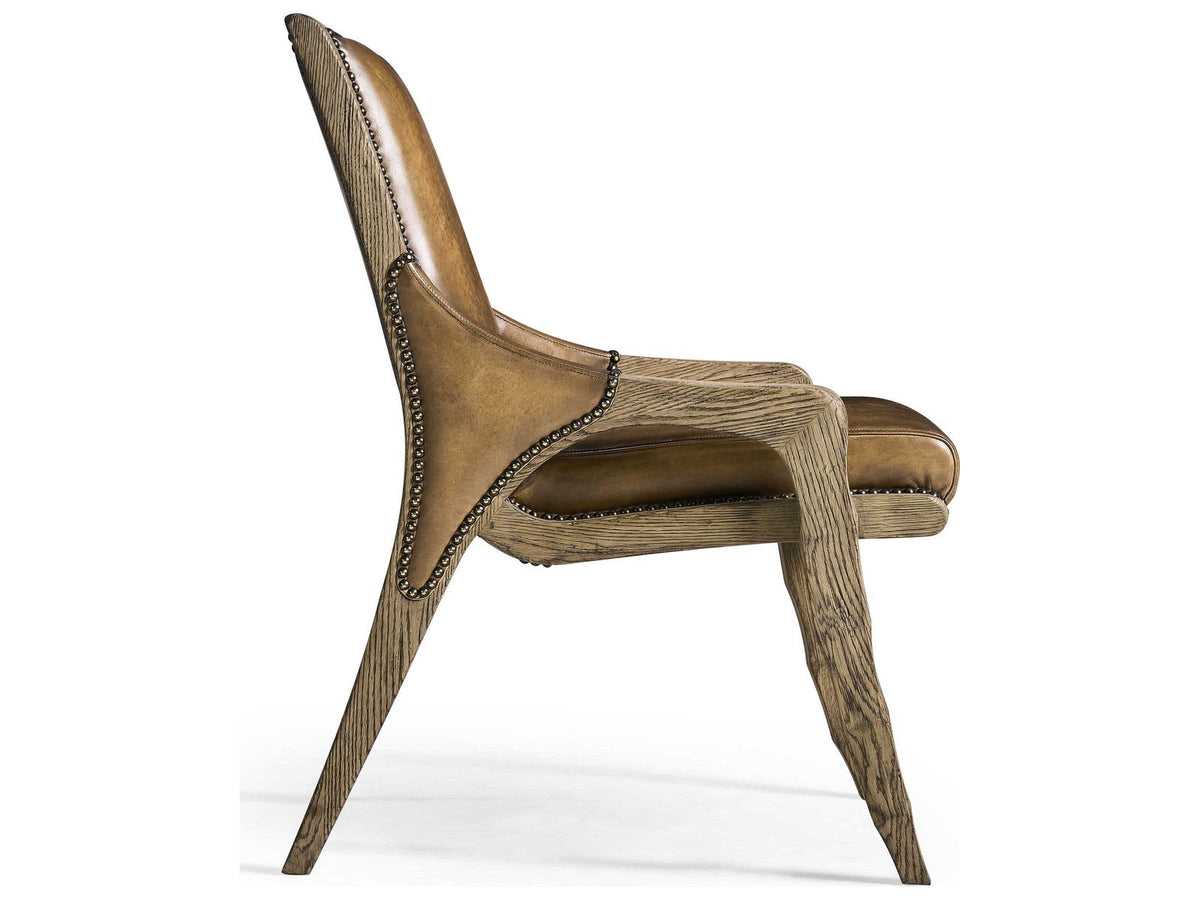 Echo Canyon Oak Wood Brown Leather Armless Dining Chair