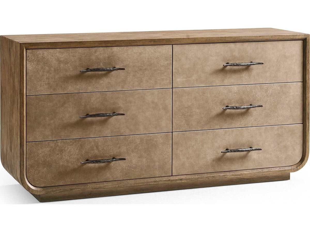Stone Ridge 6-Drawer Acacia Wood Dresser with Leather Fronts