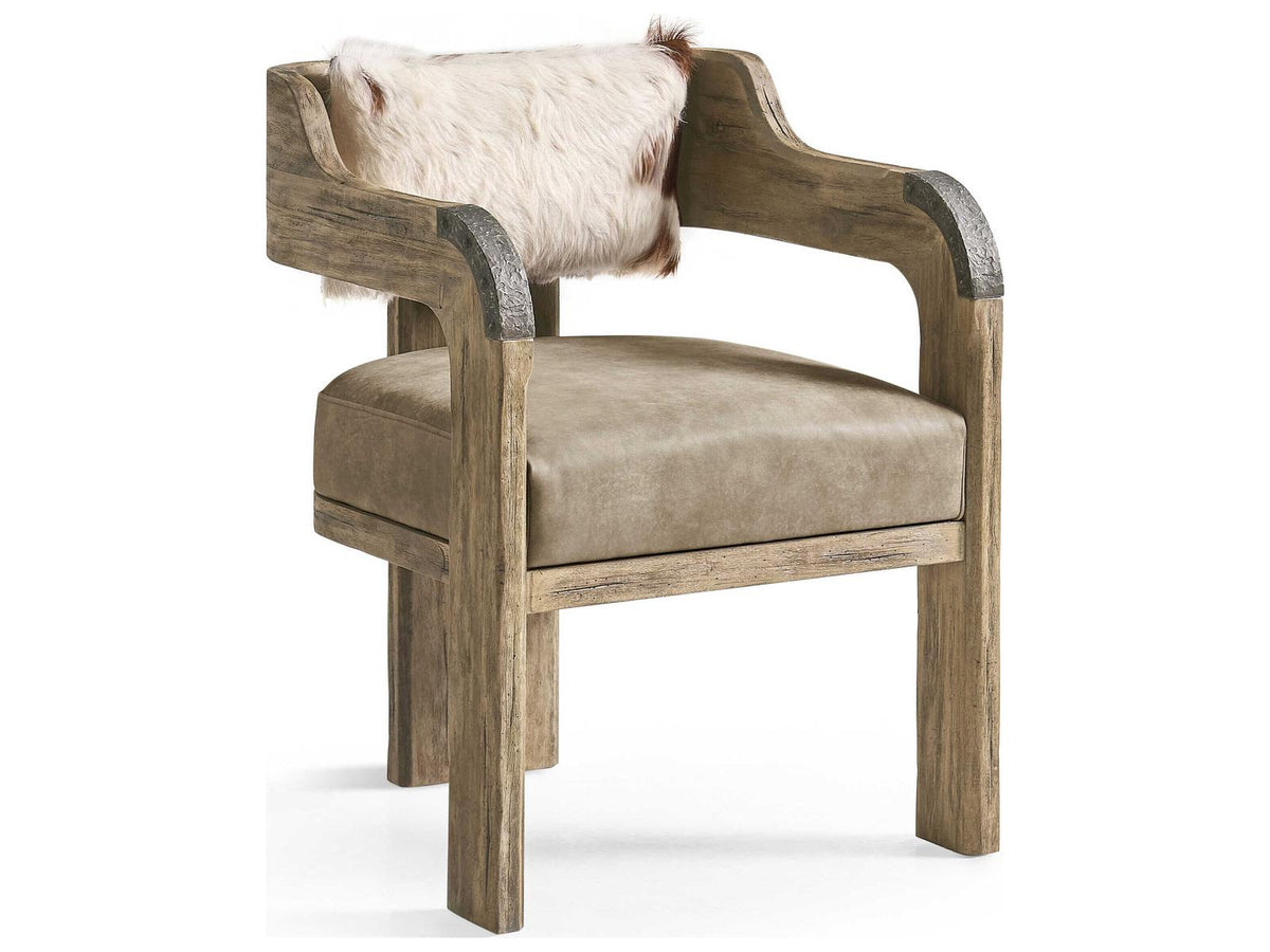 Stone Ridge Acacia Wood Brown Leather Arm Dining Chair