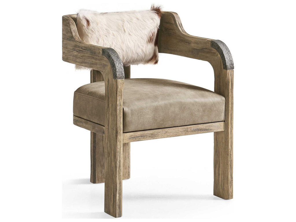 Stone Ridge Acacia Wood Brown Leather Arm Dining Chair