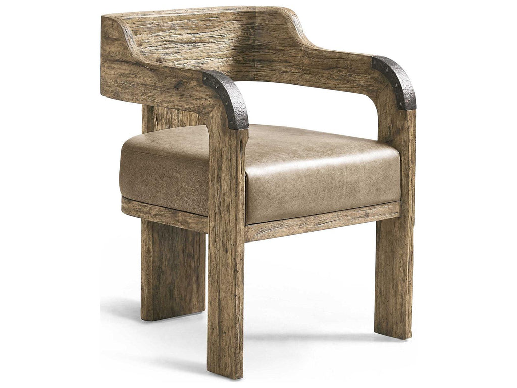 Stone Ridge Acacia Wood Brown Leather Arm Dining Chair