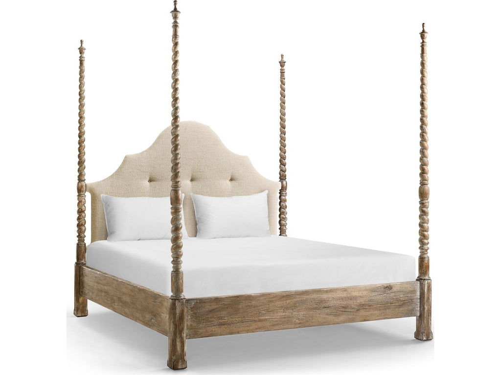 Caldera California King Four Poster Bed in Light Spain Painted Walnut Brown Acacia Wood