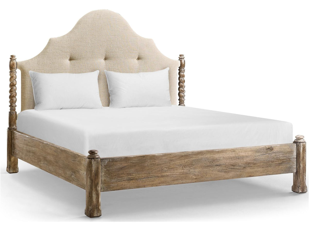 Caldera California King Four Poster Bed in Light Spain Painted Walnut Brown Acacia Wood