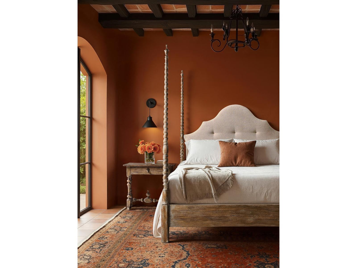Caldera California King Four Poster Bed in Light Spain Painted Walnut Brown Acacia Wood
